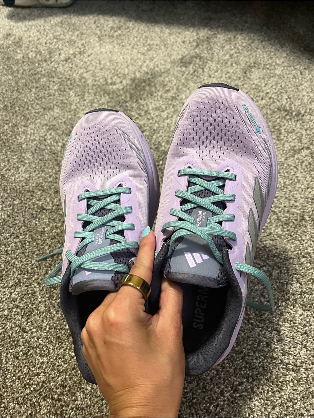 adidas lavender purple Athletic Running Shoes with Mint Laces